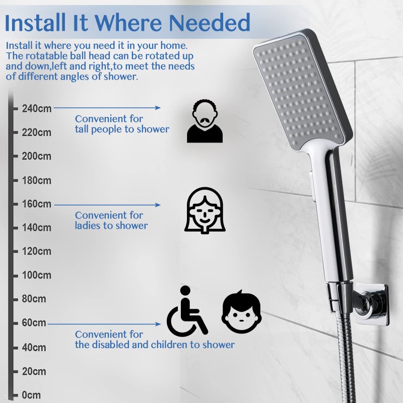 YDmeet Shower Head Holder, Adjustable Handheld Brass Shower Head Bracket, Wall Mount Holder, Drill Free Glue Installation (Polished Chrome) - Image 4
